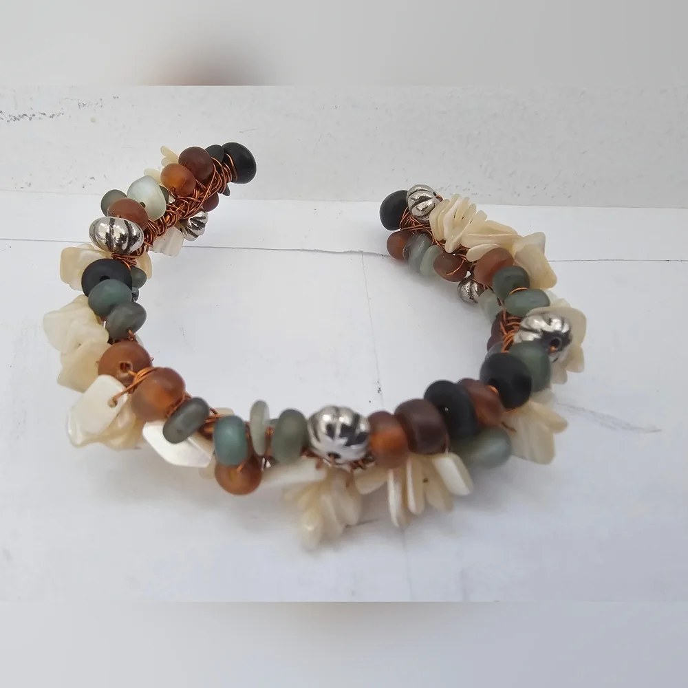 Chic Natural Stone Silver Findings Women's Cuff Bracelet